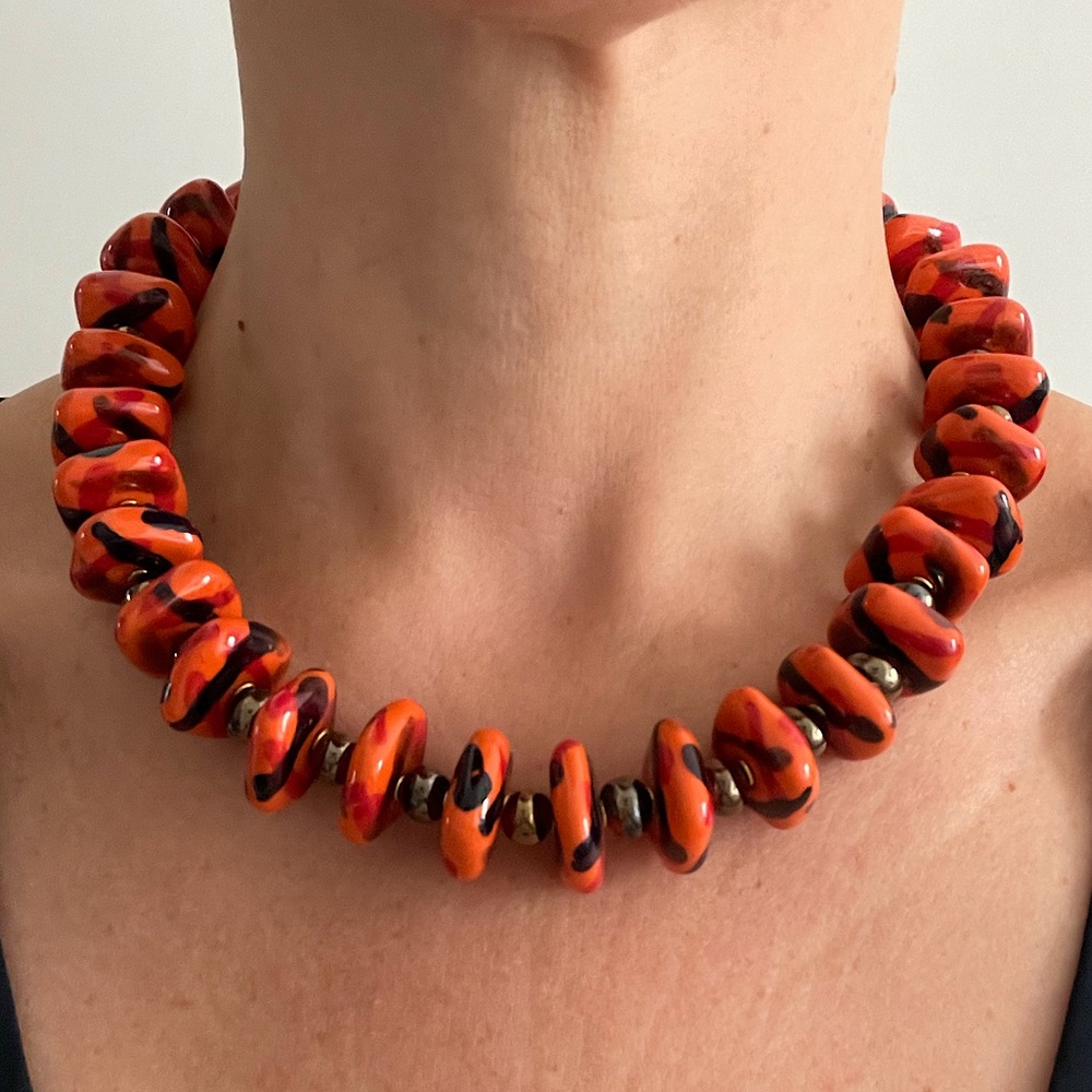 Artisan handmade glazed ceramic bead necklace